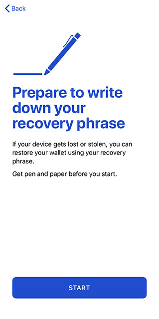 MyEtherWallet recovery phase megjelenítése előtti felület.